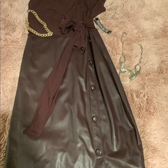 NWT NY&CO LEATHER MIDI DRESS - Picture 5 of 5